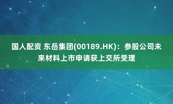国人配资 东岳集团(00189.HK)：参股公司未来材料上市申请获上交所受理