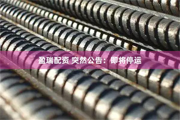 盈瑞配资 突然公告：即将停运